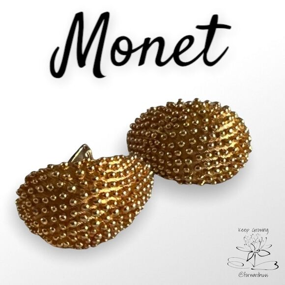 Vintage Monet Earrings | Gold Tone | Clip On Non-Pierced Earrings - Picture 1 of 8